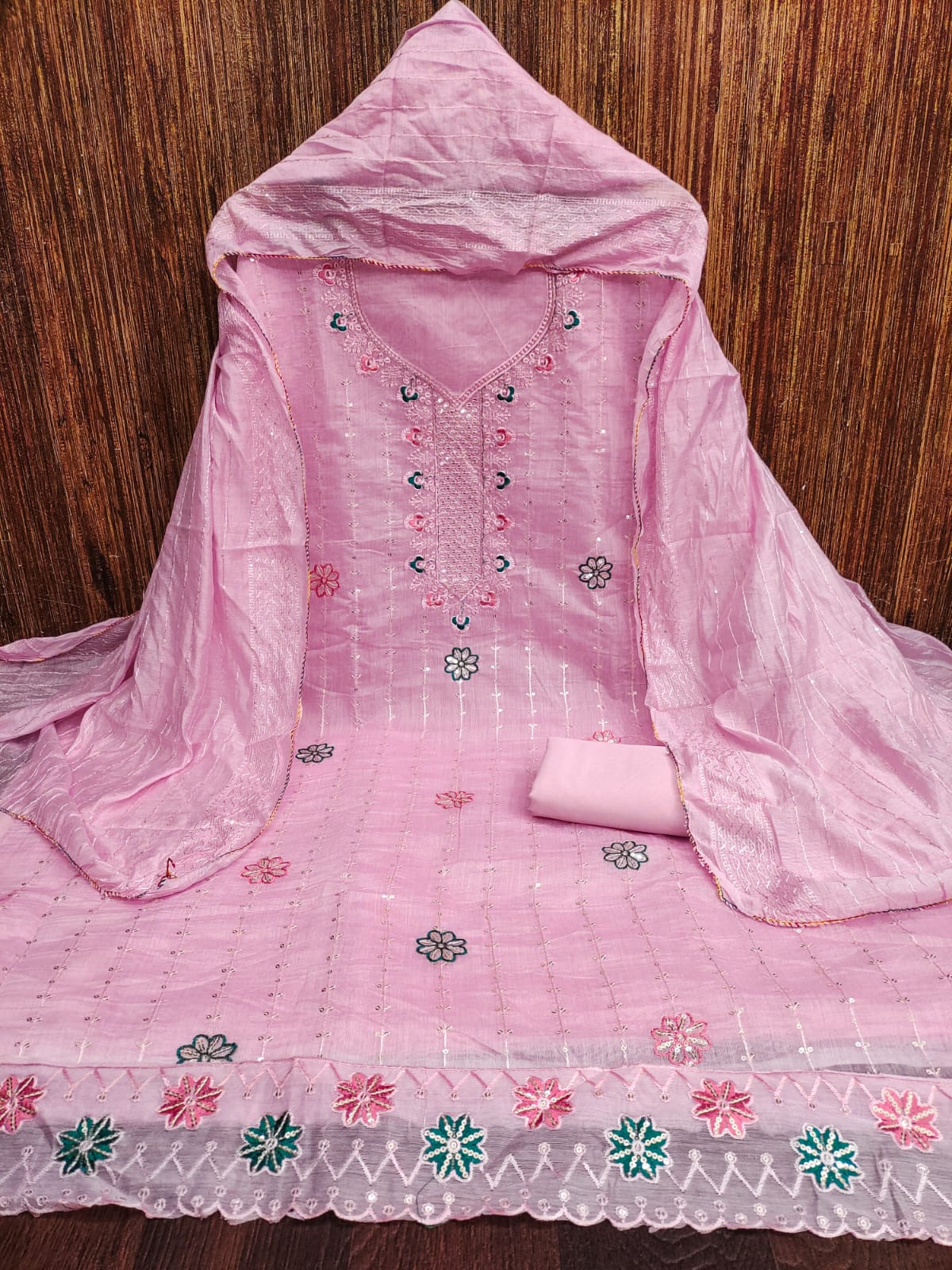 Ds Designer Suit Chanderi Work Non Catalog Dress Material Wholesale Market In Surat
